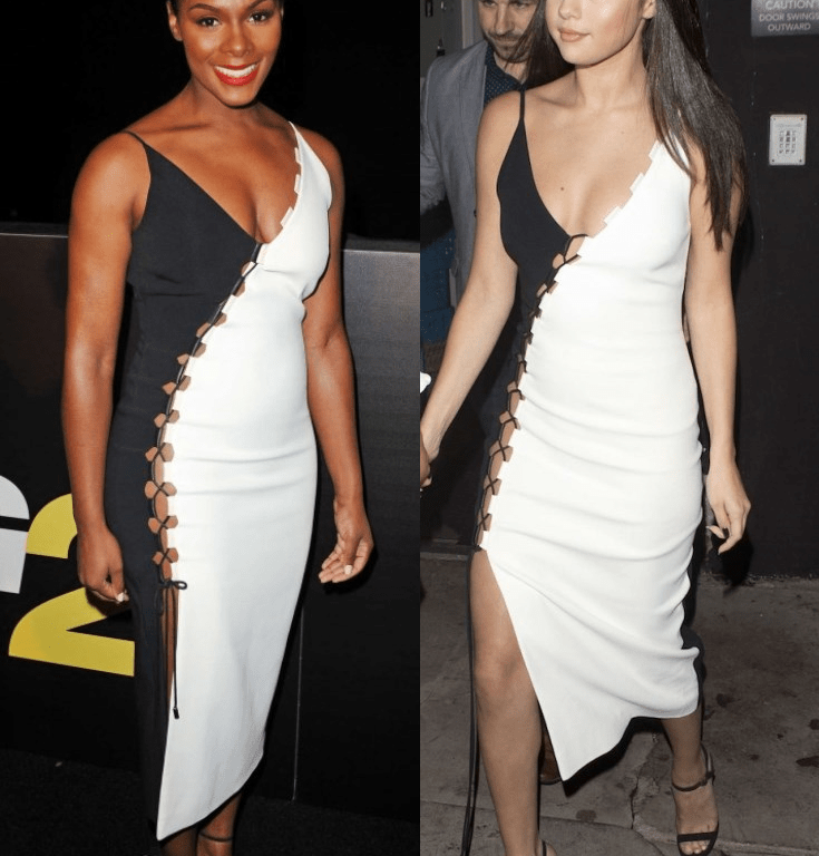 Who Wore It Better? Tika Sumpter vs. Selena Gomez in David Koma’s Two Tone Black and White Cady Lace Up Dress