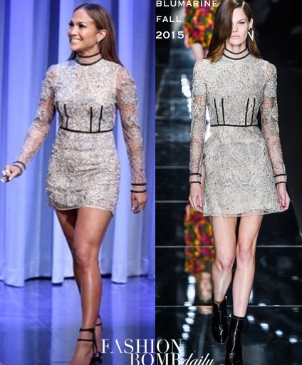 Hot! or Hmm…: Jennifer Lopez’s The Tonight Show with Jimmy Fallon Blumarine Fall 2015 Crystal Embroidered Cocktails Dress