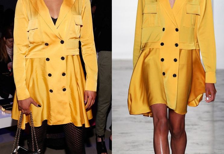 Hot! or Hmm… Alicia Quarles’s Marissa Webb Fall 2016 Show Marissa Webb Spring 2016 Yellow Silk Dress and Schutz Green Suede Pumps