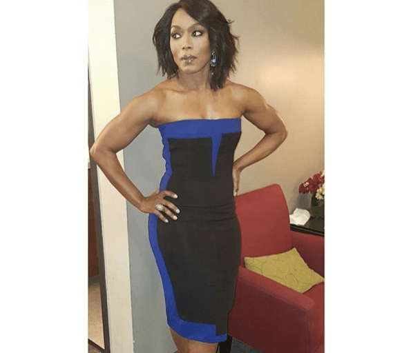 Splurge: Angela Bassett’s Instagram Victoria Beckham Black and Blue Colorblock Strapless Dress