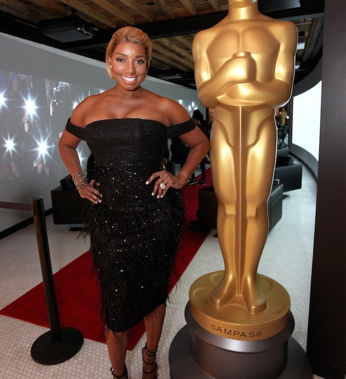 Hot! or Hmm…: Nene Leakes’s Oscar Watch Party Pedram Couture Feathered Black Dress and Giuseppe Zanotti Sandals