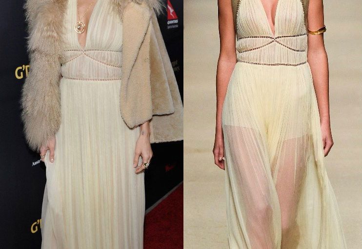 Hot! or Hmm… Nicole Richie’s 2016 G’Day Los Angeles Gala Opening Ceremony Beige Shearling Coat and Alberta Ferretti Spring 2016 Pleated Gown
