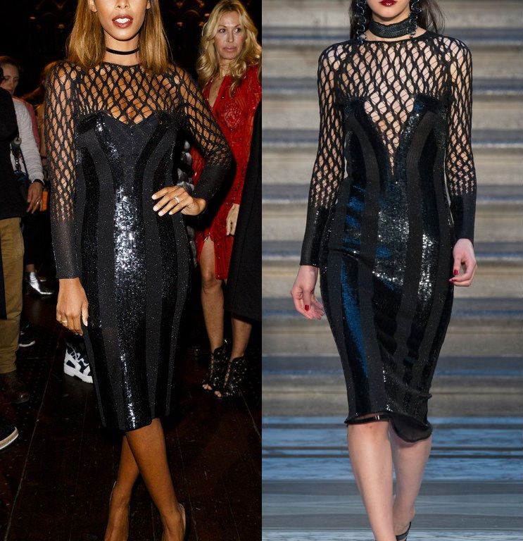 Hot! or Hmm… Rochelle Humes’s Julien Macdonald Fall 2016 Show Julien Macdonald Fall 2015 Black Mesh Sequin Bodycon Dress
