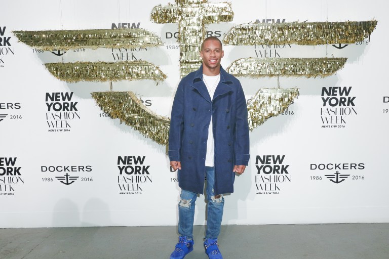 Men’s Fashion Flash: Victor Cruz’s New York Fashion Week: Men’s Opening Party Victor Cruz for 3×1 Raw Edge Peacoat