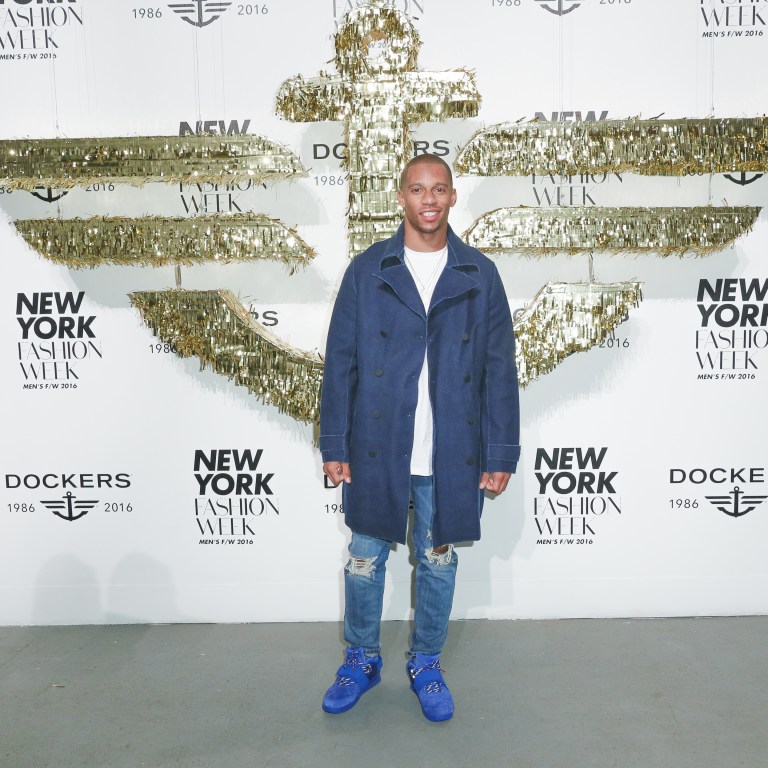 Men’s Fashion Flash: Victor Cruz’s New York Fashion Week: Men’s Opening Party Victor Cruz for 3×1 Raw Edge Peacoat
