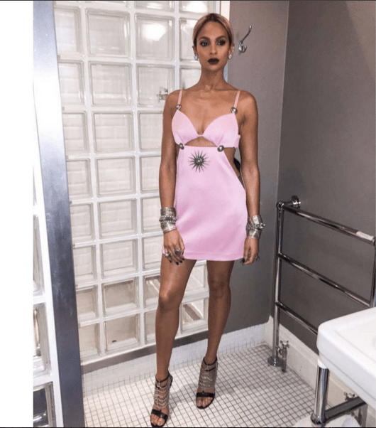 Splurge: Alesha Dixon’s Britain’s Got Talent Fausto Puglisi Pink Cut Out Dress and Gianvito Rossi ‘Gitana’ Black Embellished Leather Sandals