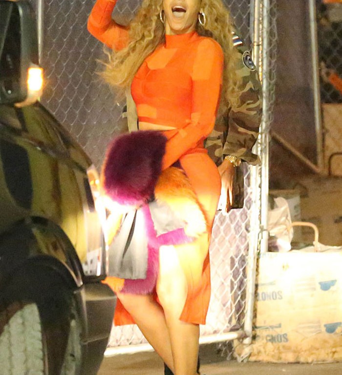 Splurge: Beyonce’s Post Super Bowl Performance House Of CB Tijah Orange Red Bandage Mesh Inset Long Sleeve Top