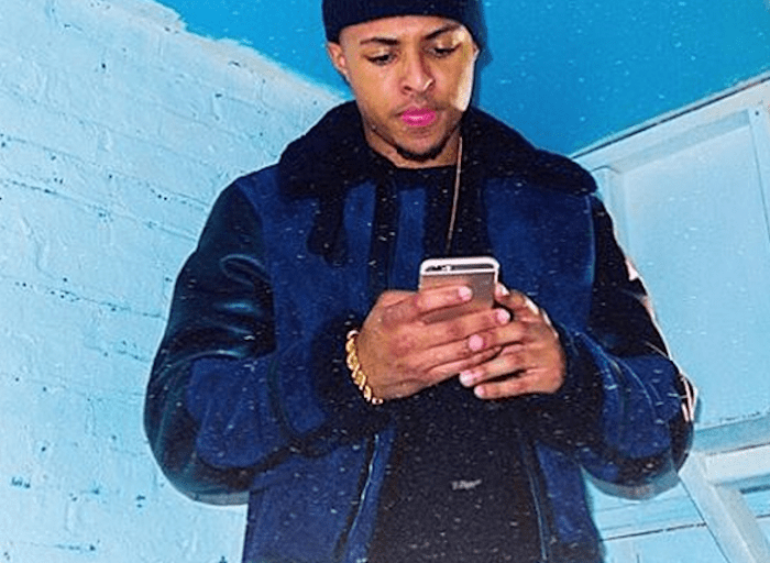 Men’s Fashion Flash: Diggy Simmons’s Instagram Burberry Midnight Blue Shearling Leather Panel Zip Front Aviator Jacket