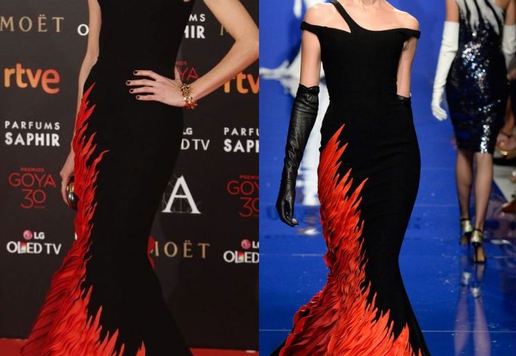Hot! or Hmm… Nieves Alvarez’s 30th Annual Goya Film Awards Georges Chakra Fall 2015 Couture Black Off the Shoulder Ombre Flame Embroidered Gown