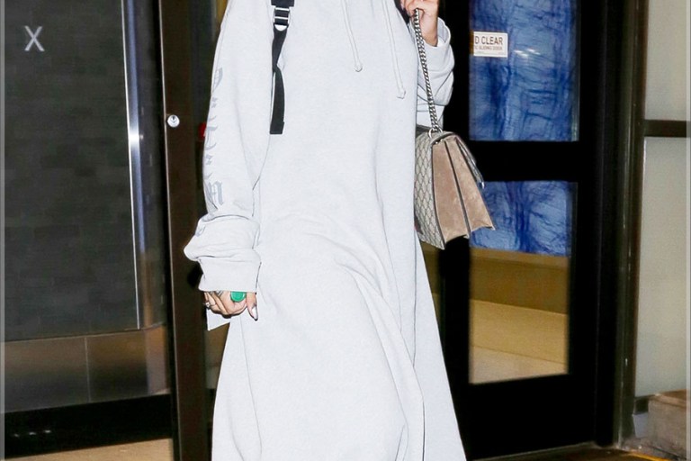 Hot! or Hmm…: Rihanna’s LAX Airport Les Vetements Extra Long Paneled Gray Sweatshirt Dress