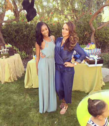 Get the Look: Evelyn Lozada’s Kiddie Birthday Party Zara Blue Denim Jumpsuit and Giuseppe Zanotti Beige Nuvorock Sandals