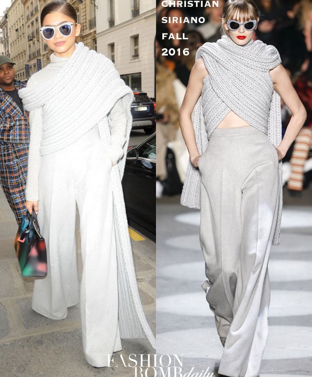 Hot! or Hmm…: Zendaya Coleman’s Paris Fashion Week Christian Siriano Fall 2016 Chunky Gray Knit Sweater and Pants