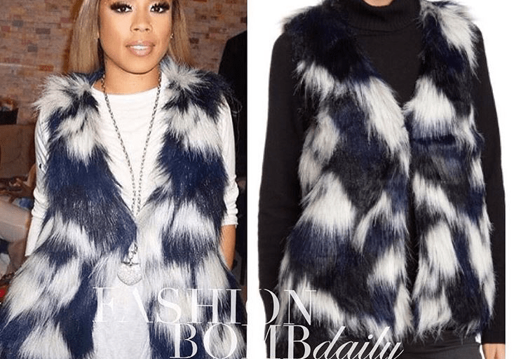 Steal: Keyshia Cole’s ATL Performance Romeo & Juliet Faux Fur Blue Black and White Vest