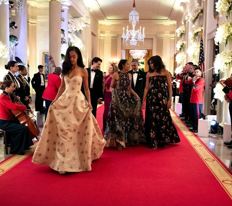 First Daughters Malia Obama and Sasha Obama in Naeem Khan Gowns at the State Dinner Honoring Canadian Prime Minister Justin Trudeau