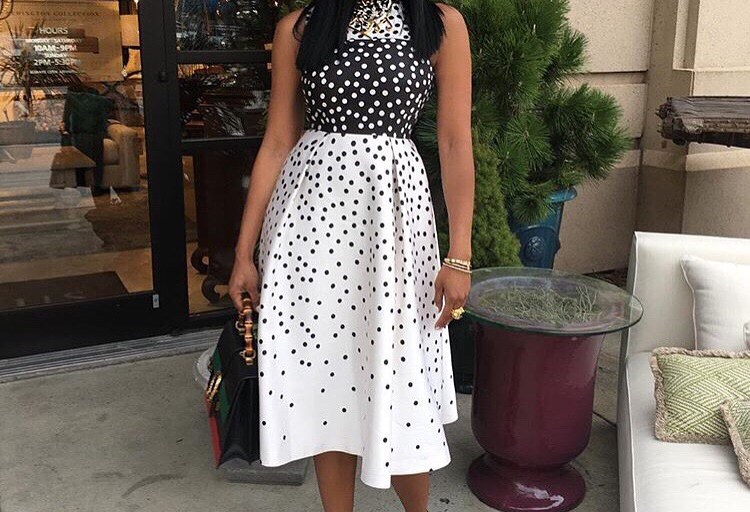 Splurge: Marlo Hampton’s Black and Cream Frankie Polka Dot Full Midi Dress