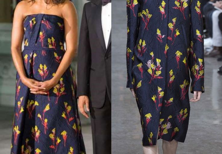 First Lady Michelle Obama in a Custom Jason Wu Strapless Floral Gown at the State Dinner Honoring Canadian Prime Minister Justin Trudeau