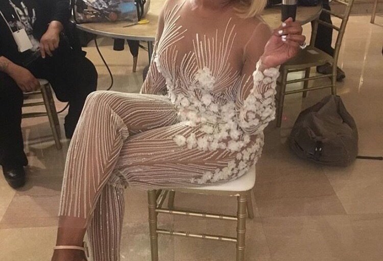 Hot! or Hmm: Nene Leakes Real Housewives of Atlanta Reunion’s Pedram Couture Sheer & White Jumpsuit and Giuseppe Zanotti Coline Triple Strap Sandals