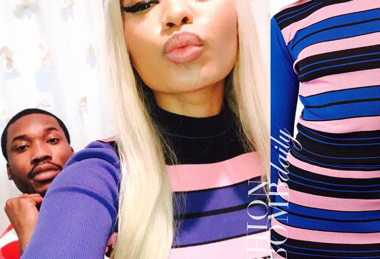 Steal: Nicki Minaj’s Easter Topshop Hyper Color Stripe Mock Neck Sweater