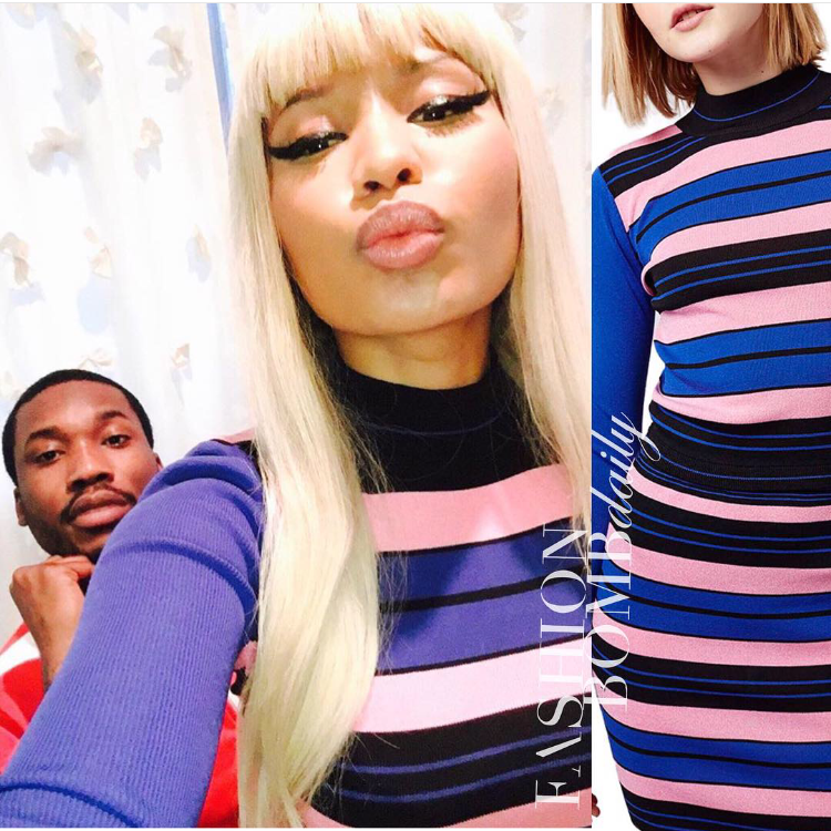 Steal: Nicki Minaj’s Easter Topshop Hyper Color Stripe Mock Neck Sweater