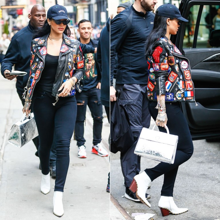 Hot or Hmm: Rihanna’s Soho Dries Van Noten jacket, Celine White Boots, and Dior Silver Purse