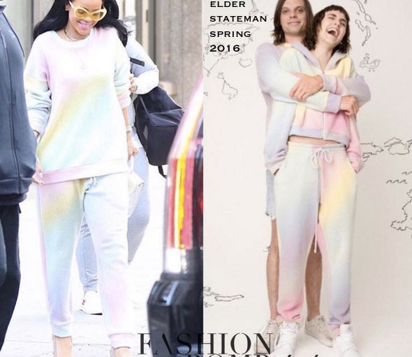 Hot! or Hmm…: Rihanna’s Soho The Elder Statesman Spring 2016 Multicolor Rainbow Sweater and Pants Set