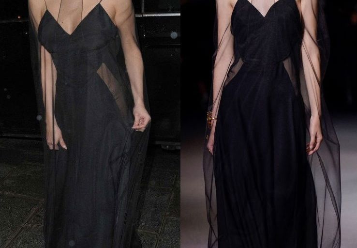 Hot! or Hmm… Selena Gomez’s Louis Vuitton Dinner Party Vionnet Spring 2016 Black Sheer Overlay Gown