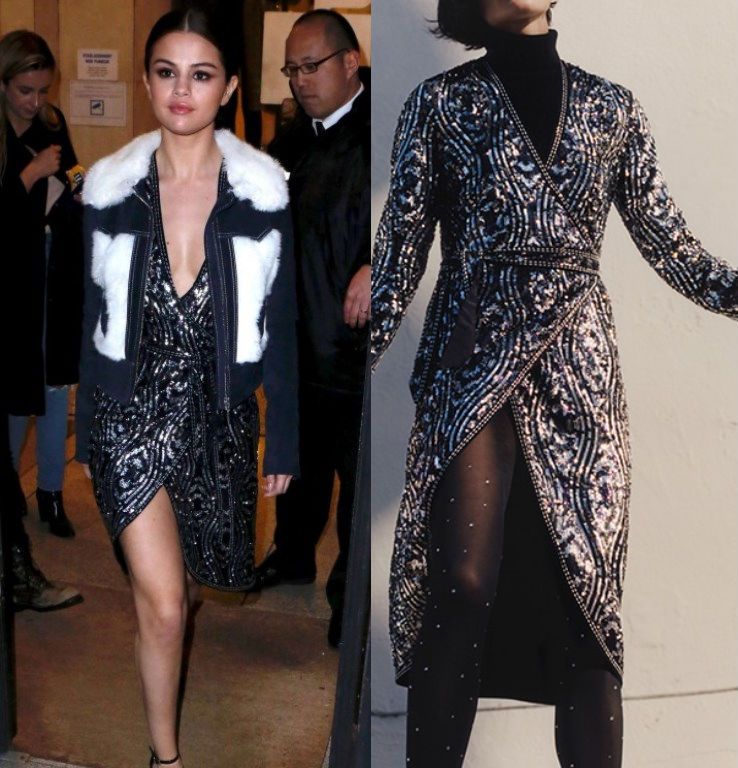 Hot! or Hmm… Selena Gomez’s Virgin Radio Rodarte & Other Stories Fur Panel Jacket and Sequin Wrap Dress
