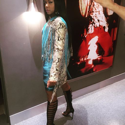 Splurge: Taraji P. Henson’s Instagram Roberto Cavalli Custom Fringe Snakeskin Dress and Paul Andrew 110 MM Athena Leather Gladiator Boots