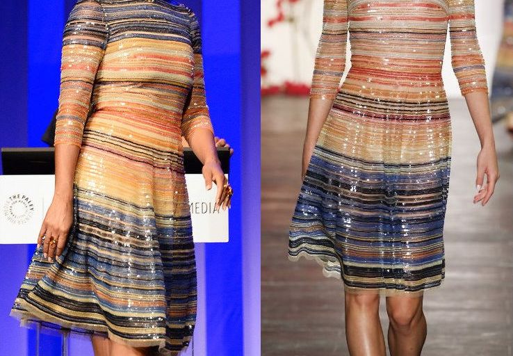 Hot! or Hmm… Tracee Ellis Ross’s The Paley Center For Media’s 33rd Annual PALEYFEST <em>Black-ish</em> Panel Naeem Khan Spring 2016 Multicolor Sequin Stripe Dress and Paul Andrew Navy Stanton Sandals