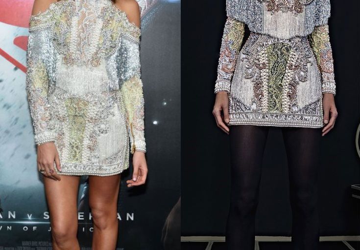 Hot! or Hmm… Gal Gadot’s <em>Batman vs. Superman</em> New York Premiere Balmain Pre-Fall 2016 Multicolor Embellished Fringe Cutout Shoulder Mini Dress