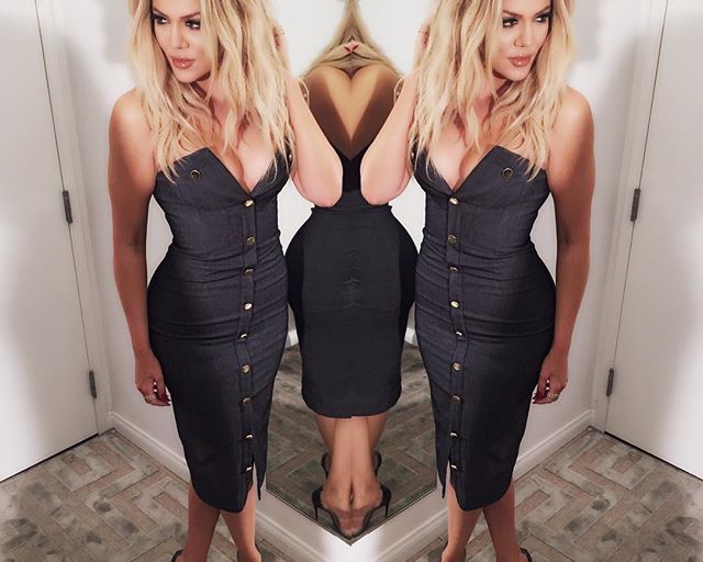 Splurge: Khloe Kardashian’s Kocktails with Khloe Spring 2016 Cushnie et Ochs Indigo Stretch Denim Strapless Dress