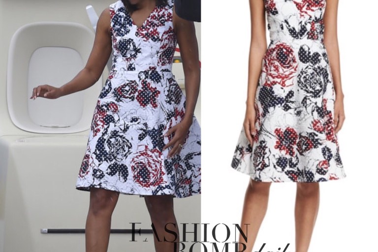 Splurge: Michelle Obama Cuba Visit’s Dotted Rose-Print Red Black and White Carolina Herrera Dress