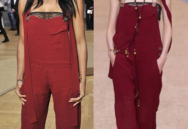 Hot! or Hmm… Kelly Rowland’s Chloé Fall 2016 Show Chloé Spring 2016 Red Silk Overalls and Black Lace Bandeau