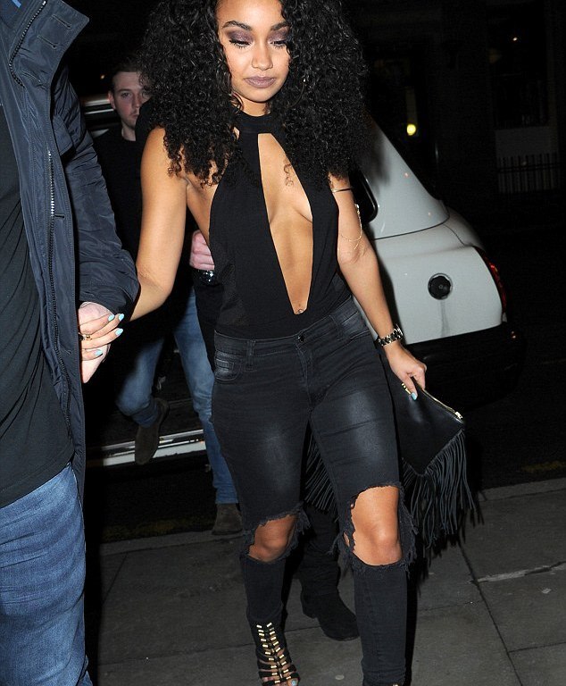 Steal: Leigh-Anne Pinnock’s Club Liv Missguided Black Open Front Mesh Bodysuit and Pretty Little Thing Black Avril Ripped Jeans