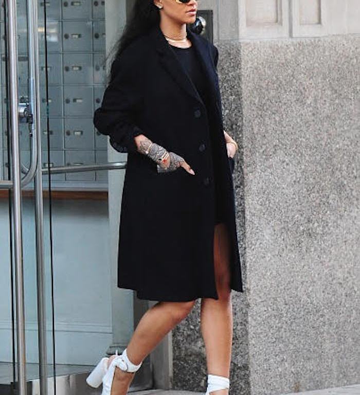 Hot! Or Hmm…: Rihanna’s New York City Spring 2016 Dior White Buckle Detail Pointed Toe Block Heel Ankle Wrap Slingback Pumps