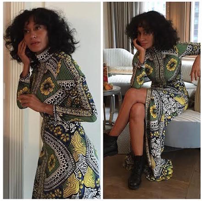 Splurge: Tracee Ellis Ross’s Instagram Naeem Khan Spring 2016 Floral Print High Neck Long Sleeve Front Center Slit Tunic Gown