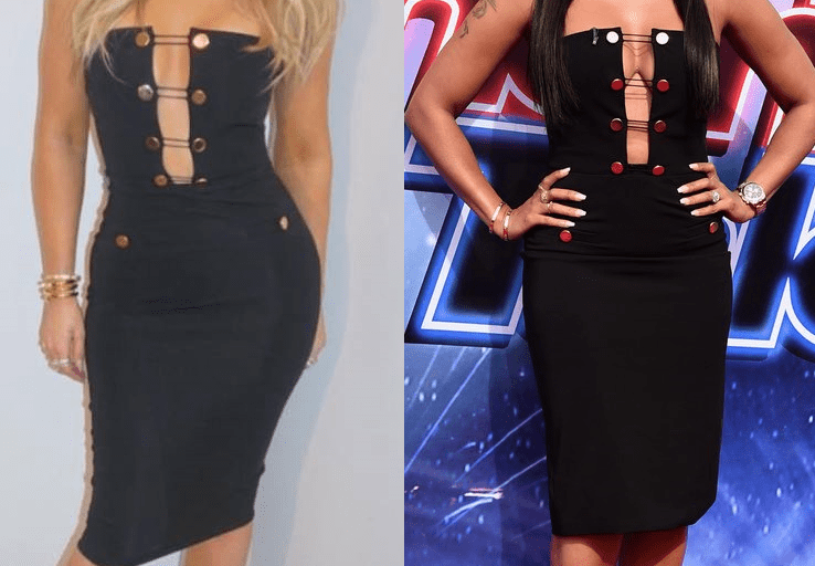 Who Wore It Better? Melanie B vs. Khloe Kardashian in Cushnie et Ochs’s Black Strapless Button Front Sheath Dress