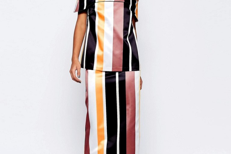 Bomb Product of the Day: ASOS Stripe Minimal Off Shoulder Top and Stripe Pencil Skirt In Structured Satin