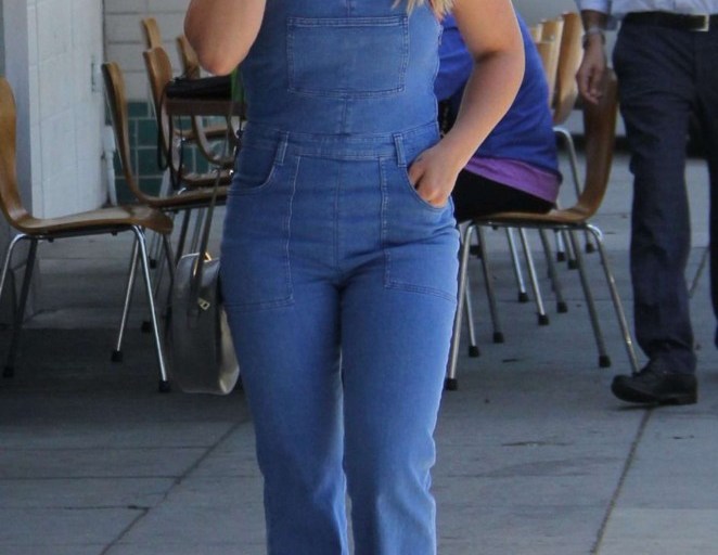 Splurge: Hilary Duff’s Beverly Hills Stella McCartney Stretch Denim Overalls
