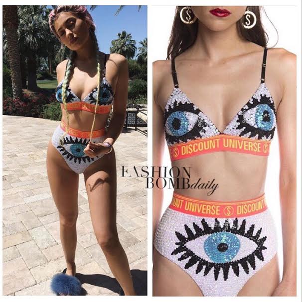 Hot or Hmm…: Kylie Jenner’s Coachella Discount Universe Sunr’Eyes Bikini Cropped Bralet and Hand-Sequined Undies