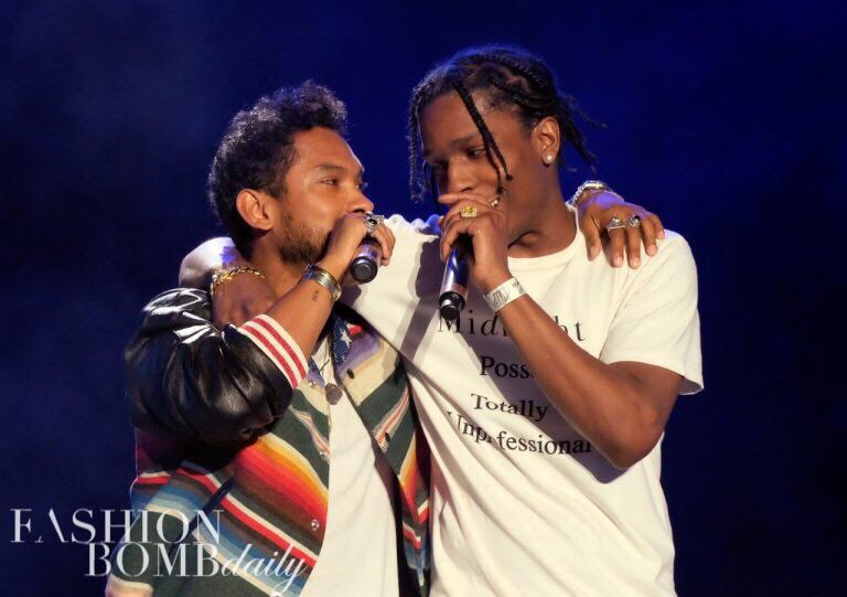 Men’s Fashion Flash: Miguel’s Coachella Saint Laurent Multicolored Striped Bomber Jacket and ASAP Rocky’s Midnight Studios Posse T-Shirt