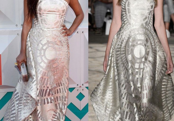 Hot! or Hmm… Mickey Guyton’s 51st Academy of Country Music Awards Christian Siriano Spring 2016 Silver Strapless Perforated Gown