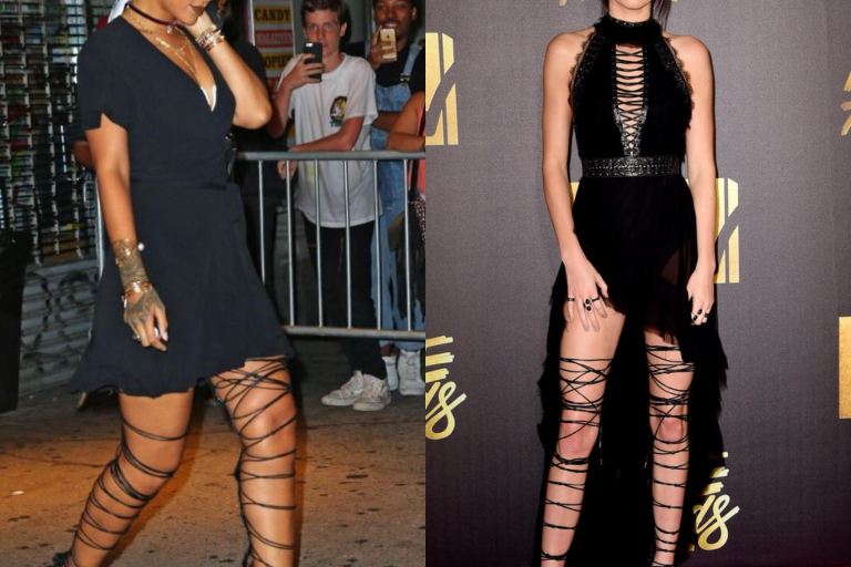 Who Wore it Better?: Rihanna vs Kendall Jenner in DSquared2’s Thigh High Lace Up Sandals