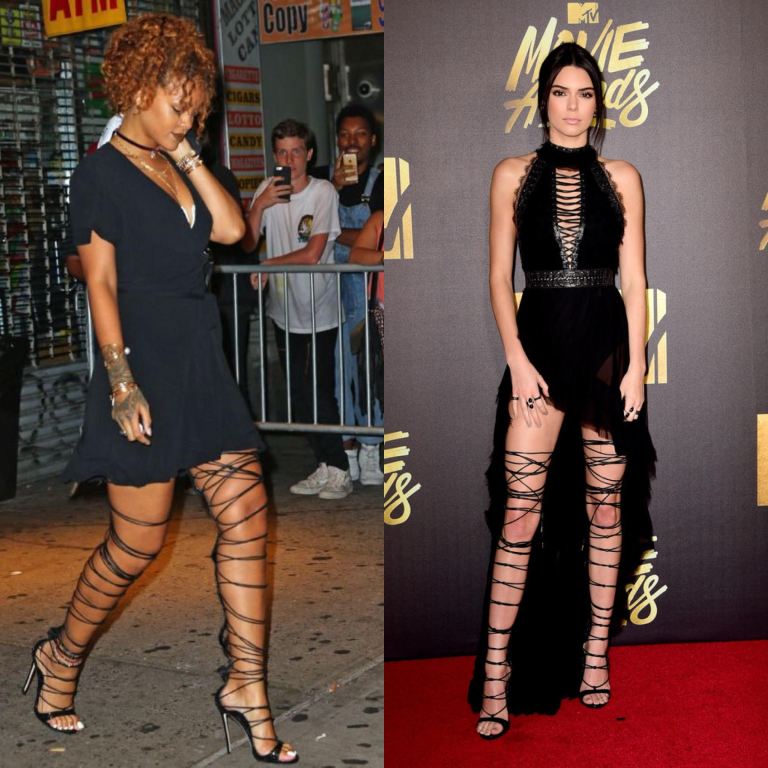 Who Wore it Better?: Rihanna vs Kendall Jenner in DSquared2’s Thigh High Lace Up Sandals