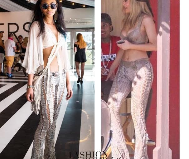 Who Wore it Better? Chanel Iman vs. Kylie Jenner in Roberto Cavalli’s Snakeskin Lace-up Pants