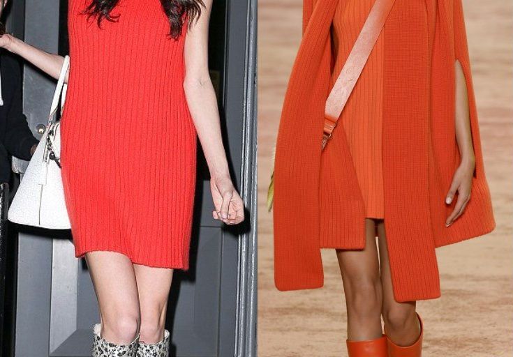 Hot! or Hmm… Amal Clooney’s New York City Akris Fall 2016 Orange Ribbed Cashmere Tunic Dress and Maison Margiela White 5AC Tote Bag