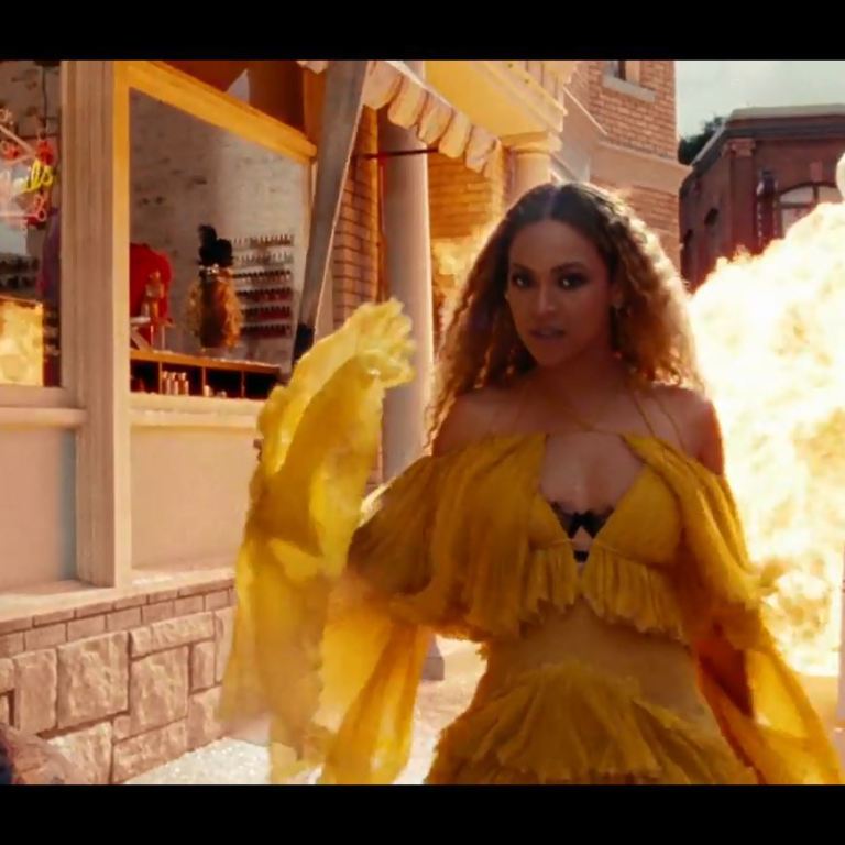 Lemonade Fashion Credits: Beyonce wears Roberto Cavalli Fall 2016 Mustard Yellow Chiffon Ruffled Gown, Youself Al Jasmi Bodysuit, and a Hood by Air Fall 2015 Fur Coat in Film featuring Amandla Stenberg, Serena Williams, Zendaya, and More!