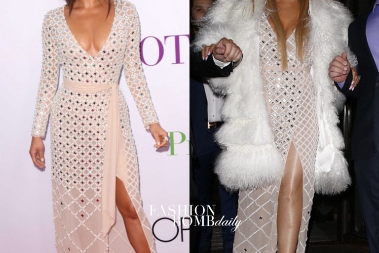 Who Wore it Better? Shay Mitchell vs. Mariah Carey in Temperley London’s Alika Deep V-Neck Wrap Effect Embellished Silk Chiffon Dress