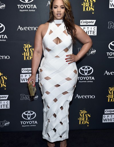 Splurge: Dascha Polanco’s People En Espanol <i> 50 Most Beautiful 2016 Gala </i> House Of CB ‘Nai’ White High Neck Cage Side Slit Bandage Sleeveless Maxi Dress