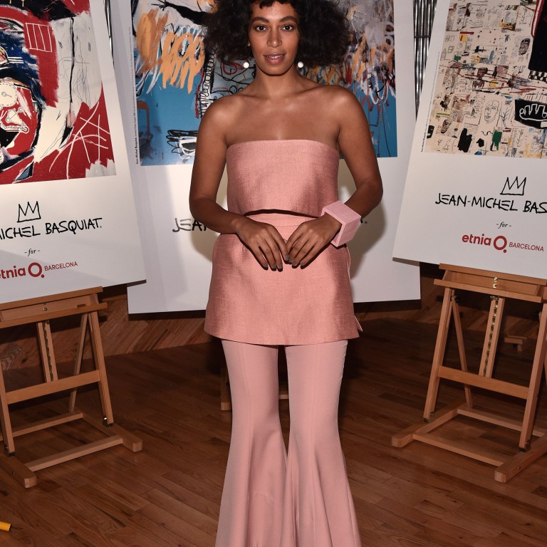 Hot! or Hmm….: Solange Knowles’s Jean-Michel Basquiat for Etnia Barcelona Event CMEO Collective for Saint Heron Blush Pink Strapless Top, Skirt, and Flared Pant